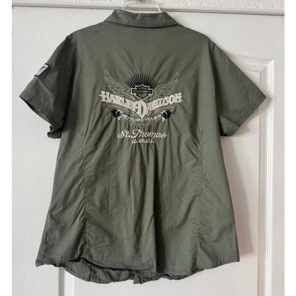 Harley-Davidson St. Thomas USVI Dealer Shirt Women's XL Olive Embroidered - Picture 3 of 12